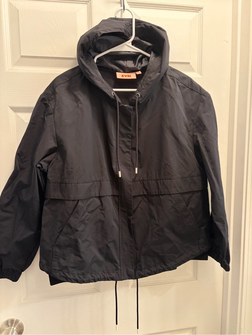 EVRI Black Hooded Utility Anorak Jacket Plus Size 0X Lightweight Drawcord